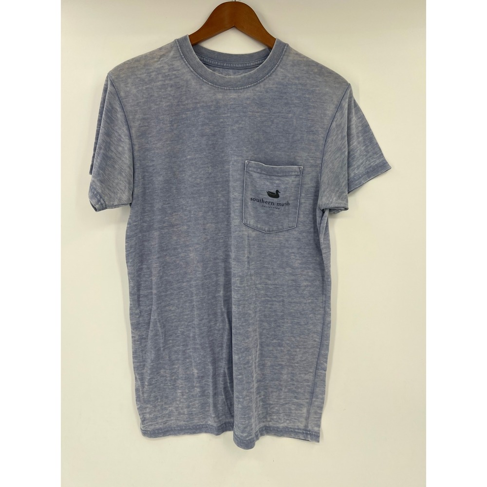Southern Marsh Mens Blue Mineral Wash American Flag Graphic Pocket T-Shirt S